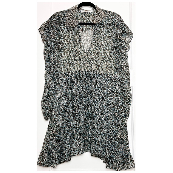 PHILOSOPHY LORENZO SERAFINI Silk Leopard Ruffle Long Puffed Sleeve Mini Dress 4 - Picture 4 of 11
